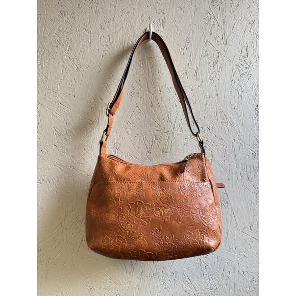 GIANI BERNINI tooled floral embossed hobo shoulder crossbody bag - Cognac/ Tan - Picture 6 of 7